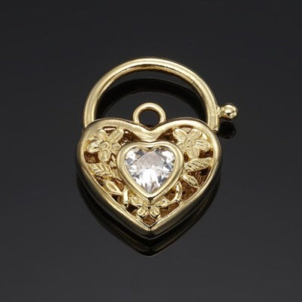 18ct Heavy Yellow Gold Plated Simulated Diamond Filigree Heart Locket - USA Made - Brands N More
