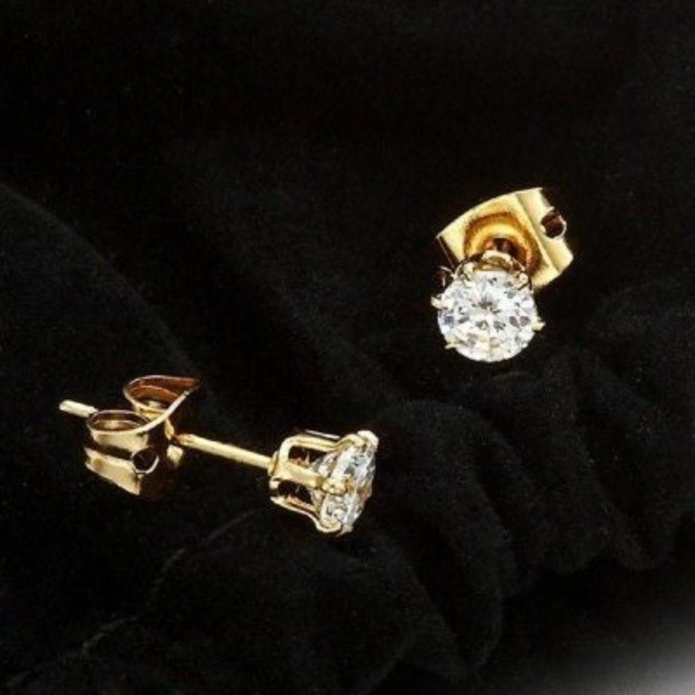 18ct Heavy Yellow Gold Plated Simulated Diamond Stud Earring - Brands N More