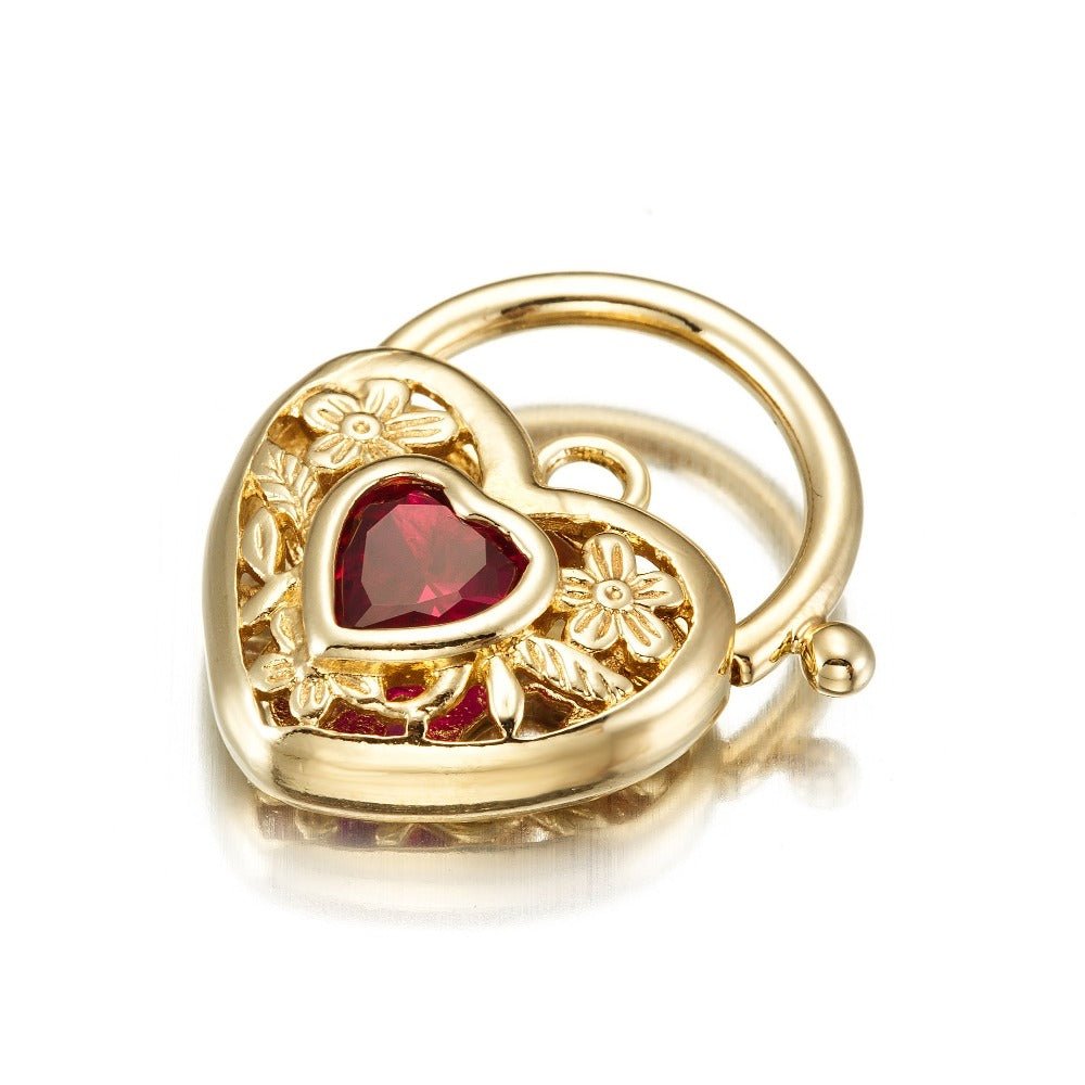 18ct Heavy Yellow Gold Plated Simulated Ruby Filigree Heart Locket - USA Made - Brands N More