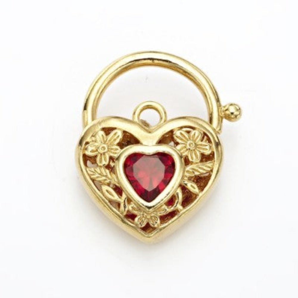18ct Heavy Yellow Gold Plated Simulated Ruby Filigree Heart Locket - USA Made - Brands N More