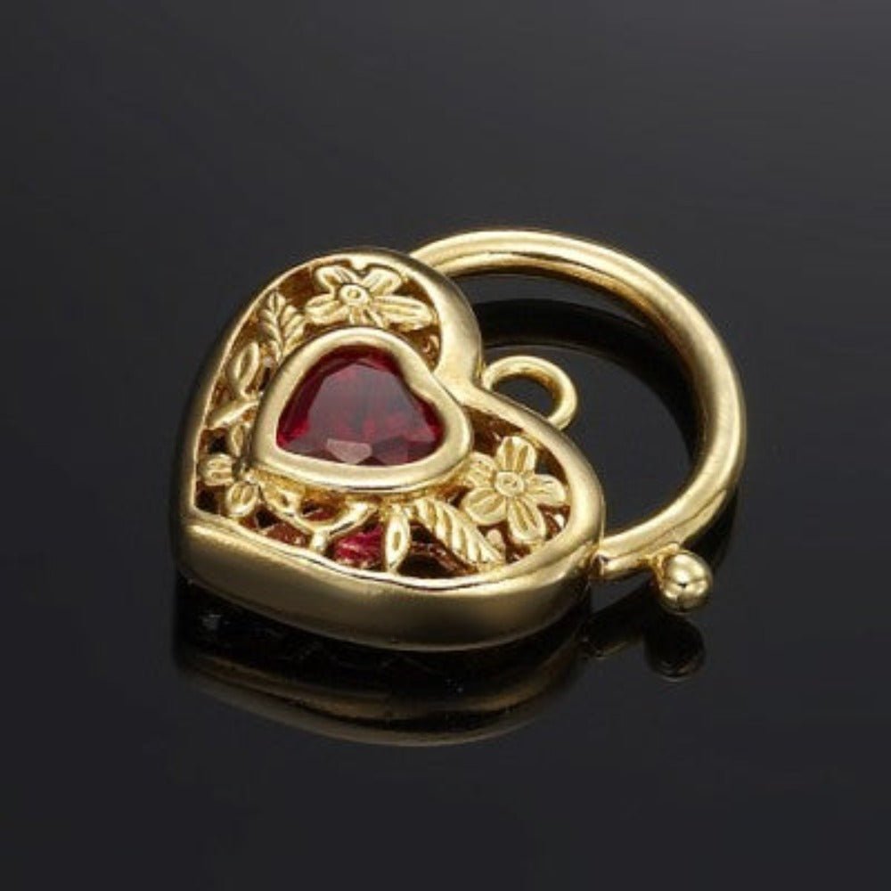 18ct Heavy Yellow Gold Plated Simulated Ruby Filigree Heart Locket - USA Made - Brands N More