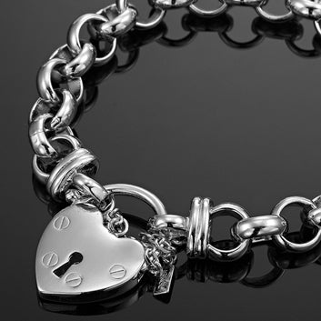 925 Sterling Silver Plated 10mm Belcher Chain Bracelet Featuring a Plain Locket - USA Made - Brands N More