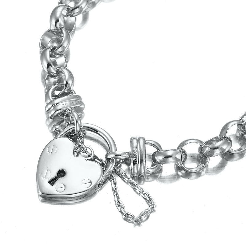 925 Sterling Silver Plated 10mm Belcher Chain Bracelet Featuring a Plain Locket - USA Made - Brands N More