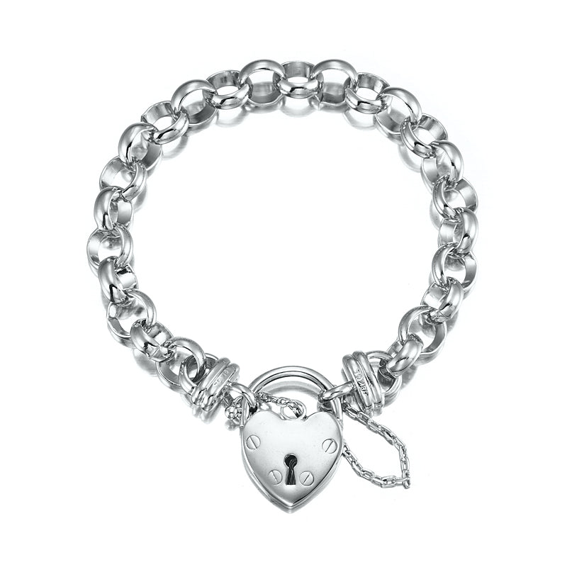 925 Sterling Silver Plated 10mm Belcher Chain Bracelet Featuring a Plain Locket - USA Made - Brands N More