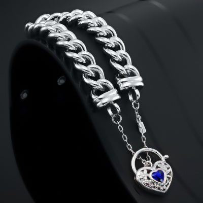 925 Sterling Silver Plated 12mm Euro Curb Chain Bracelet with a Dark Blue Filigree Locket - USA Made - Brands N More