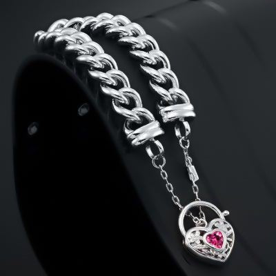 925 Sterling Silver Plated 12mm Euro Curb Chain Bracelet with a Pink Filigree Locket - USA Made - Brands N More
