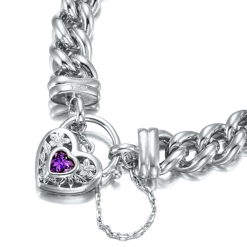 925 Sterling Silver Plated 12mm Euro Curb Chain Bracelet with a Purple Filigree Locket - USA Made - Brands N More