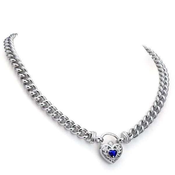 925 Sterling Silver Plated 8mm Euro Chain Necklace with a Dark Blue Filigree Locket - USA Made - Brands N More