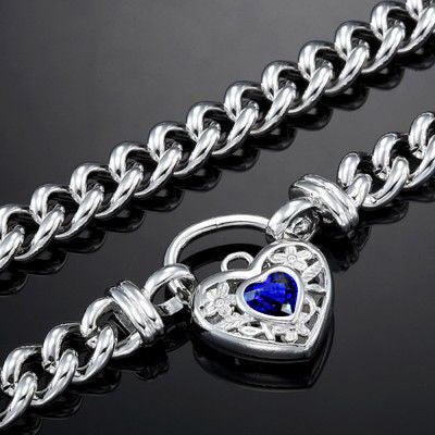 925 Sterling Silver Plated 8mm Euro Chain Necklace with a Dark Blue Filigree Locket - USA Made - Brands N More