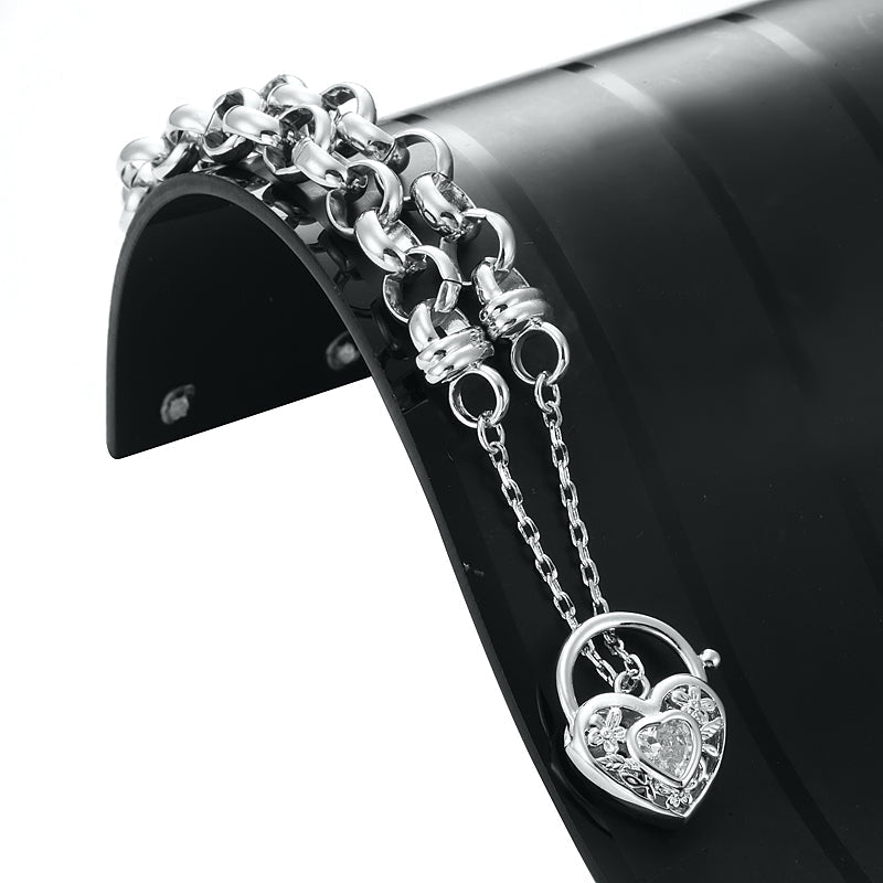 925 Sterling Silver Plated Belcher Chain Bracelet with a Filigree Locket Featuring a Simulated Diamond - USA Made - Brands N More