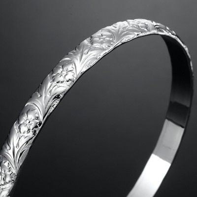 925 Sterling Silver Plated Embossed Filigree Women's Bangle - USA Made - Brands N More