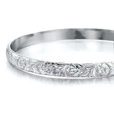 925 Sterling Silver Plated Embossed Filigree Women's Bangle - USA Made - Brands N More