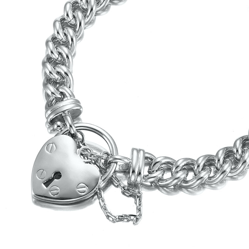925 Sterling Silver Plated Euro Chain Bracelet Featuring a Plain Locket - USA Made - Brands N More