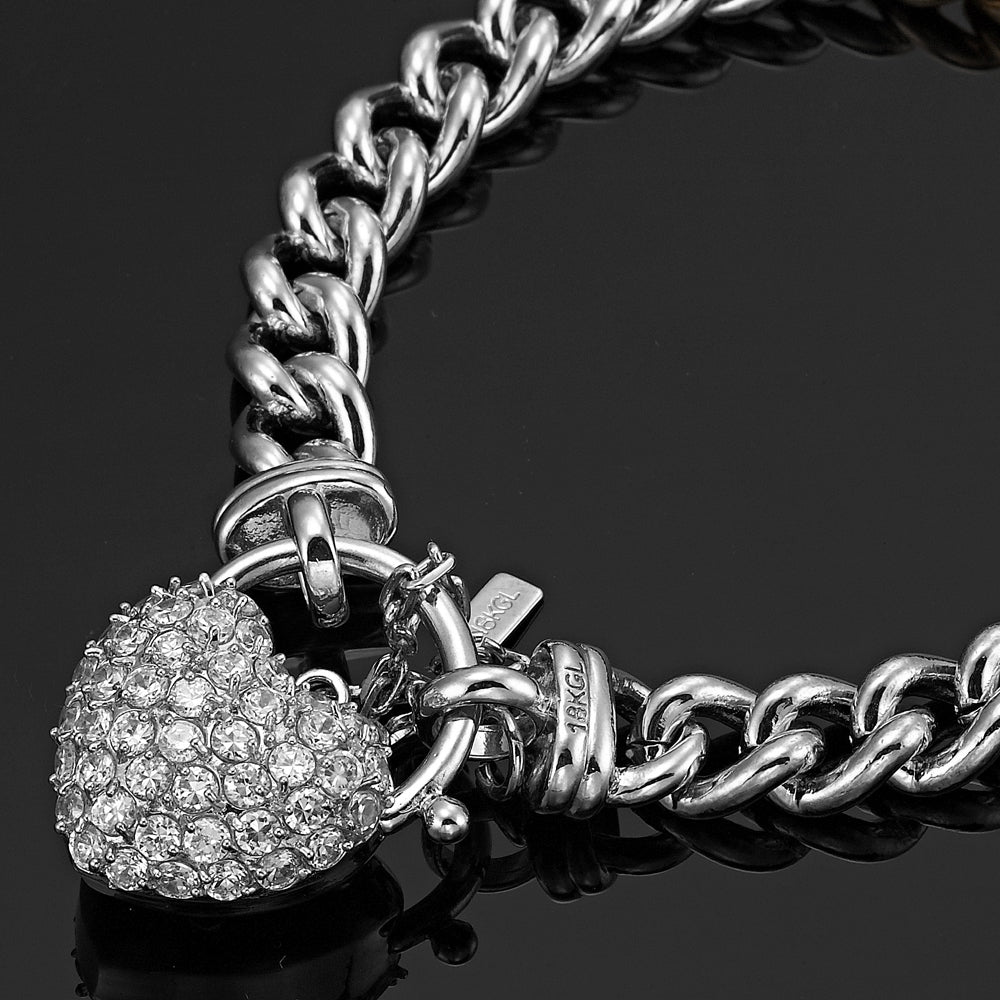925 Sterling Silver Plated Euro Chain Bracelet Featuring a Simulated Diamond Locket - USA Made - Brands N More