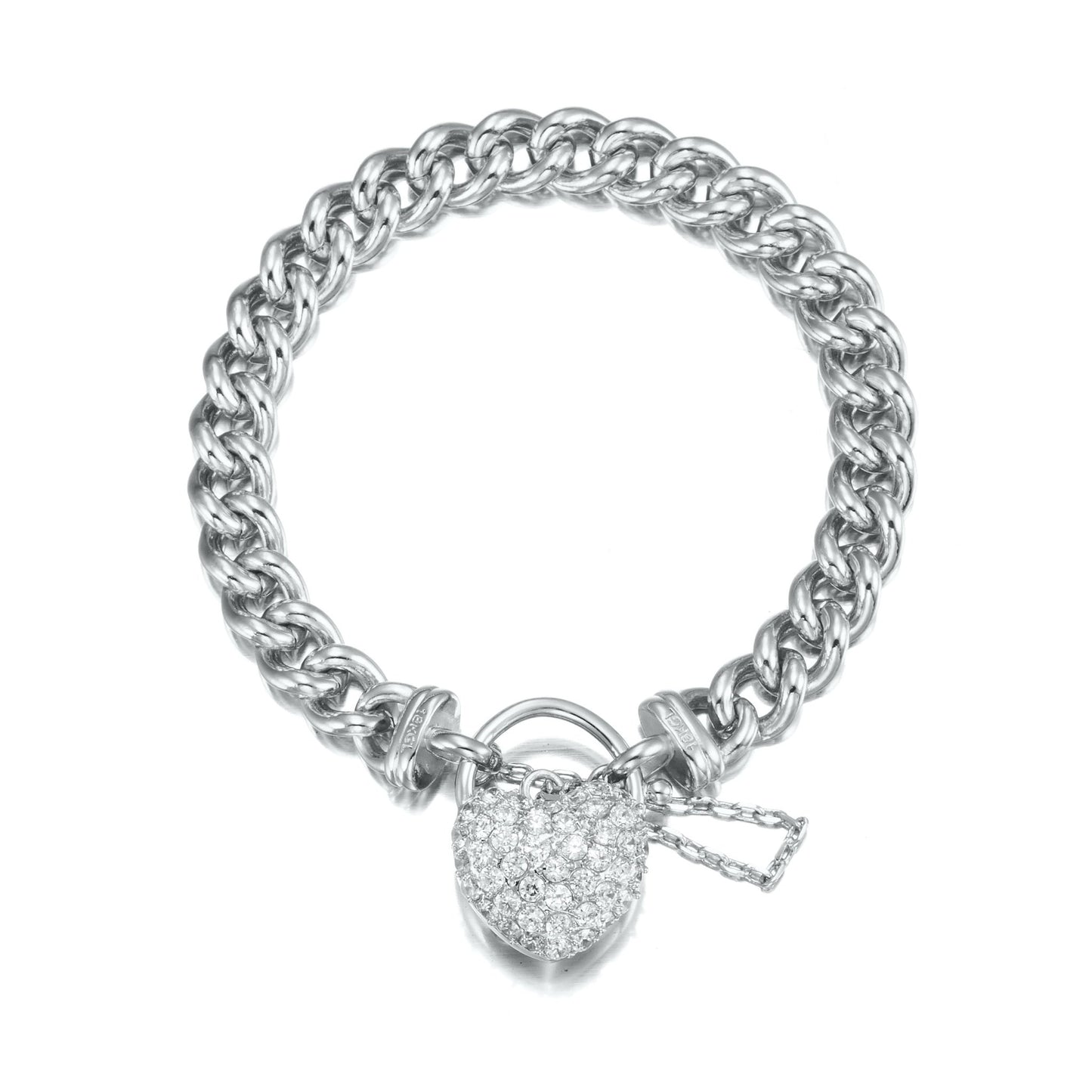 925 Sterling Silver Plated Euro Chain Bracelet Featuring a Simulated Diamond Locket - USA Made - Brands N More