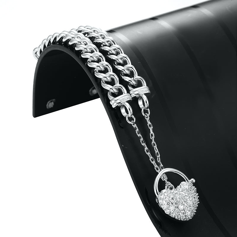 925 Sterling Silver Plated Euro Chain Bracelet Featuring a Simulated Diamond Locket - USA Made - Brands N More