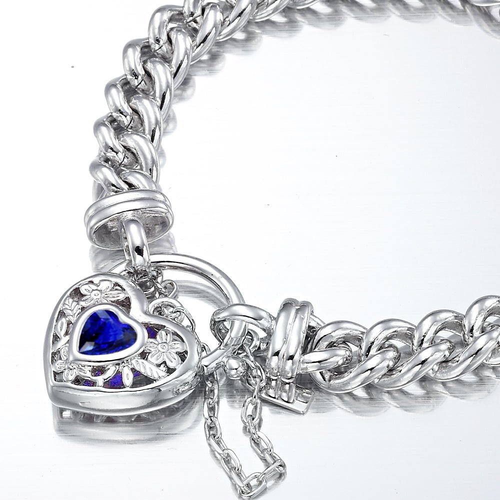925 Sterling Silver Plated Euro Chain Bracelet with a Dark Blue Filigree Locket - USA Made - Brands N More