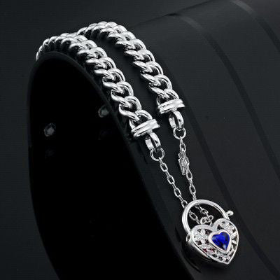 925 Sterling Silver Plated Euro Chain Bracelet with a Dark Blue Filigree Locket - USA Made - Brands N More