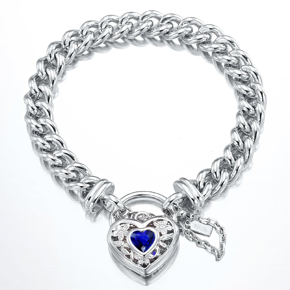 925 Sterling Silver Plated Euro Chain Bracelet with a Dark Blue Filigree Locket - USA Made - Brands N More
