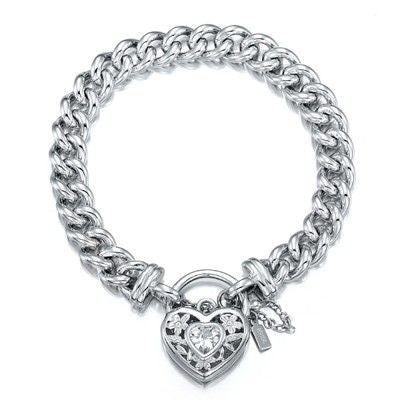 925 Sterling Silver Plated Euro Chain Bracelet with a Filigree Locket Featuring a Simulated Diamond - USA Made - Brands N More