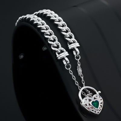 925 Sterling Silver Plated Euro Chain Bracelet with a Green Filigree Locket - USA Made - Brands N More
