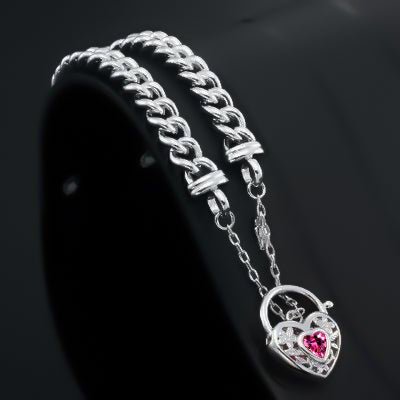 925 Sterling Silver Plated Euro Chain Bracelet with a Pink Filigree Locket - USA Made - Brands N More