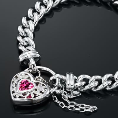 925 Sterling Silver Plated Euro Chain Bracelet with a Pink Filigree Locket - USA Made - Brands N More