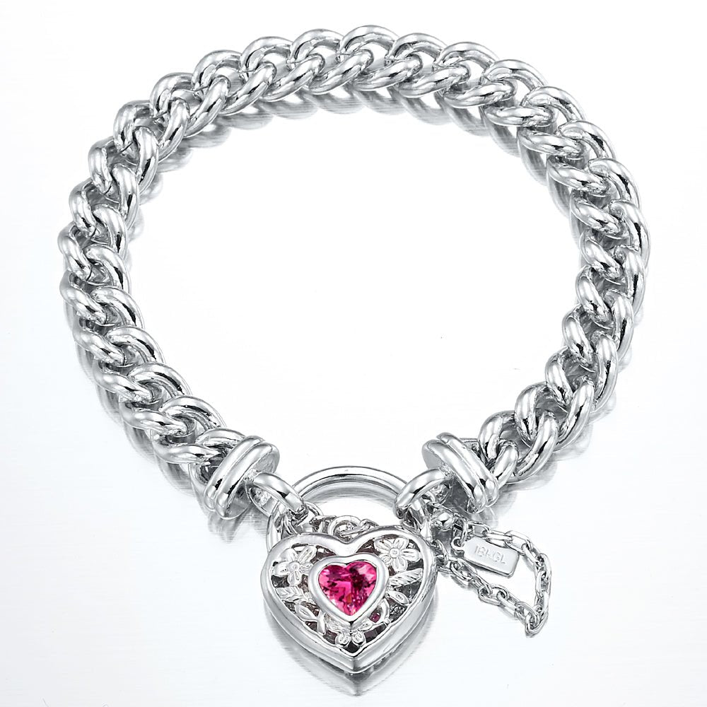 925 Sterling Silver Plated Euro Chain Bracelet with a Pink Filigree Locket - USA Made - Brands N More
