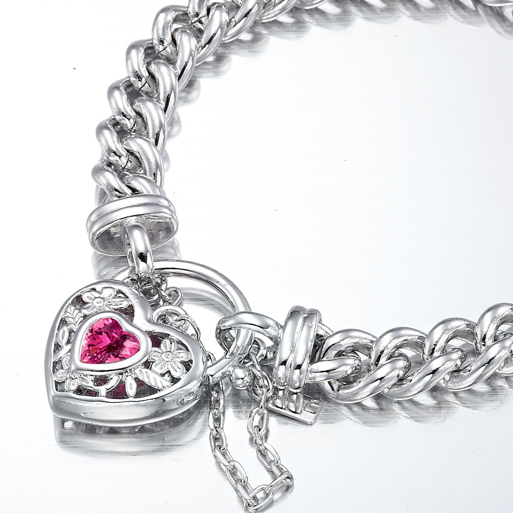 925 Sterling Silver Plated Euro Chain Bracelet with a Pink Filigree Locket - USA Made - Brands N More