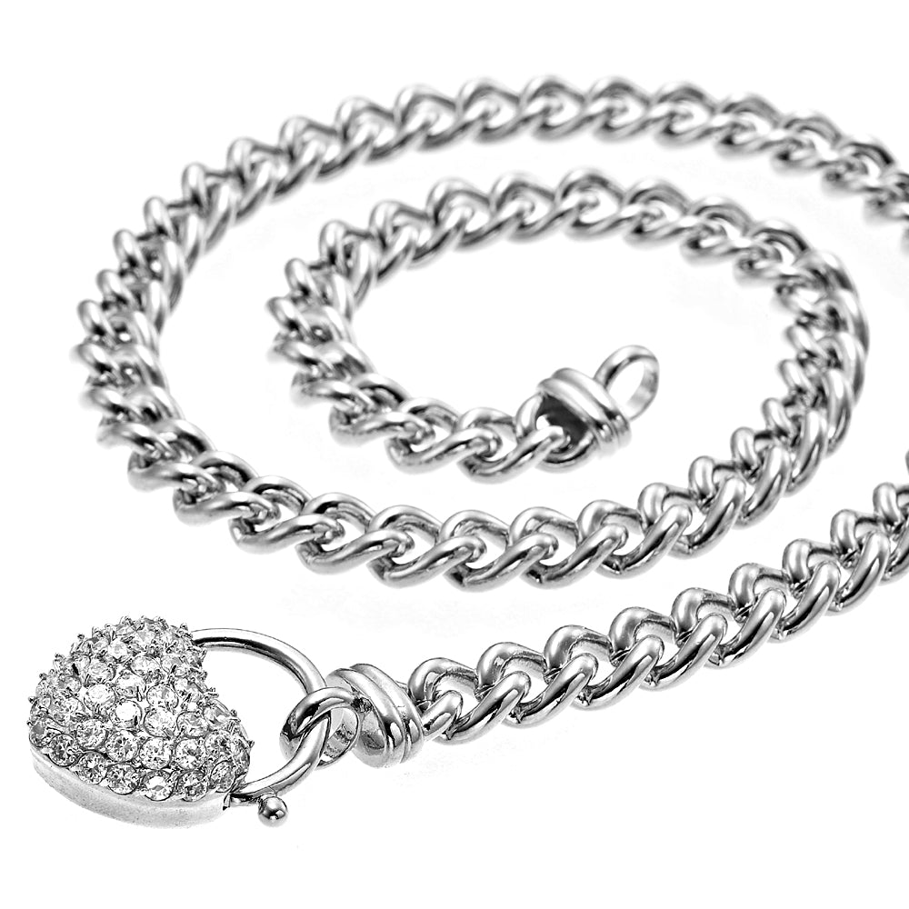925 Sterling Silver Plated Euro Chain Necklace Featuring a Simulated Diamond Locket - USA Made - Brands N More