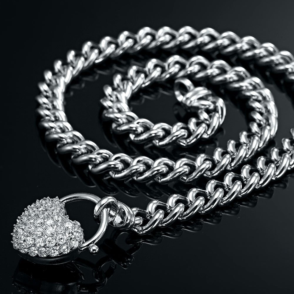 925 Sterling Silver Plated Euro Chain Necklace Featuring a Simulated Diamond Locket - USA Made - Brands N More