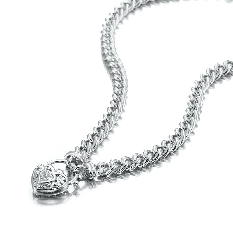 925 Sterling Silver Plated Euro Chain Necklace with a Filigree Locket Featuring a Simulated Diamond - USA Made - Brands N More