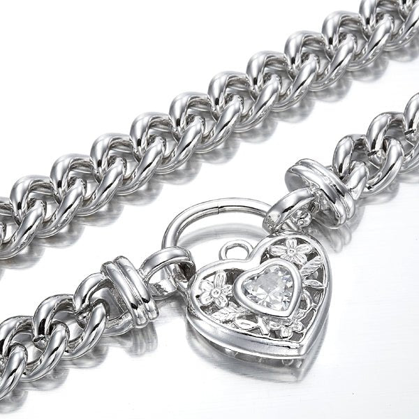 925 Sterling Silver Plated Euro Chain Necklace with a Filigree Locket Featuring a Simulated Diamond - USA Made - Brands N More