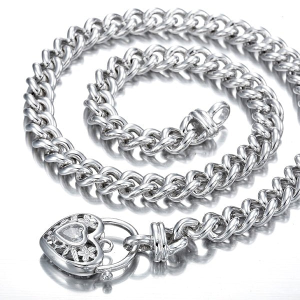 925 Sterling Silver Plated Euro Chain Necklace with a Filigree Locket Featuring a Simulated Diamond - USA Made - Brands N More
