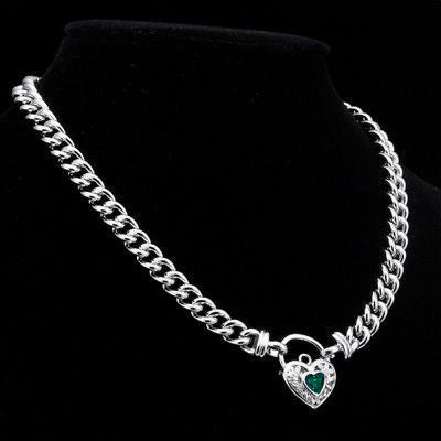 925 Sterling Silver Plated Euro Chain Necklace with a Green Filigree Locket - USA Made - Brands N More