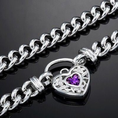 925 Sterling Silver Plated Euro Chain Necklace with a Purple Filigree Locket - USA Made - Brands N More
