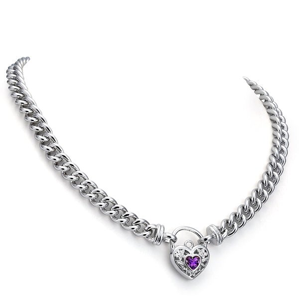 925 Sterling Silver Plated Euro Chain Necklace with a Purple Filigree Locket - USA Made - Brands N More