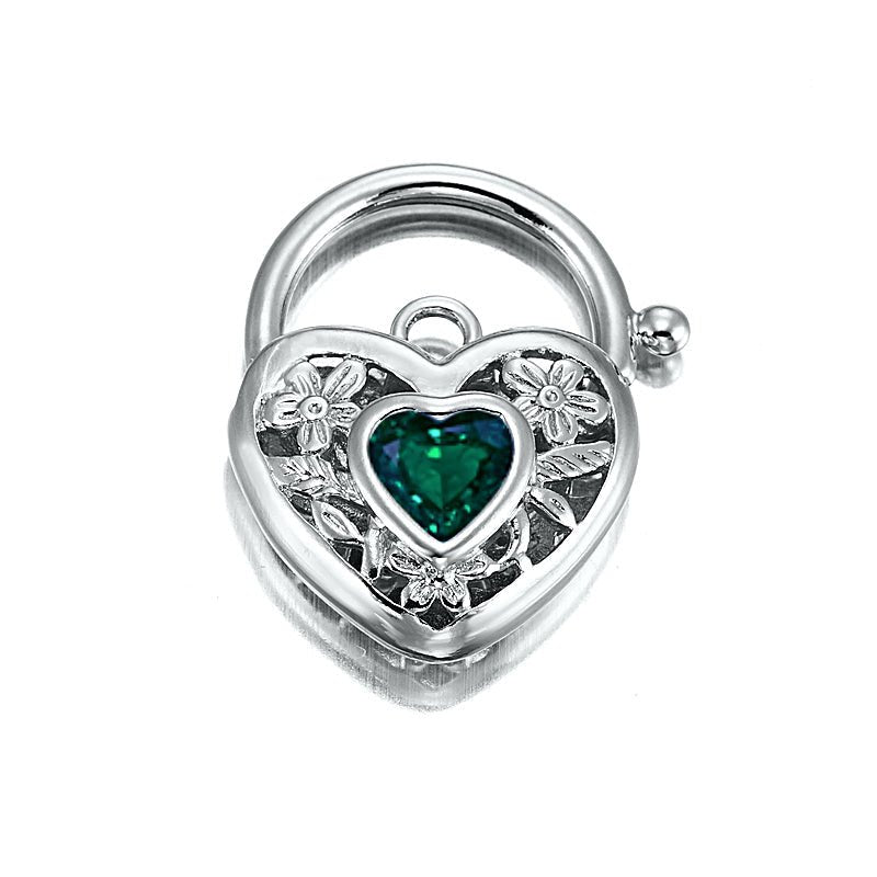 925 Sterling Silver Plated Green Filigree Heart Locket - USA Made - Brands N More