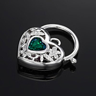 925 Sterling Silver Plated Green Filigree Heart Locket - USA Made - Brands N More