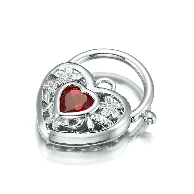 925 Sterling Silver Plated Simulated Ruby Filigree Heart Locket - USA Made - Brands N More