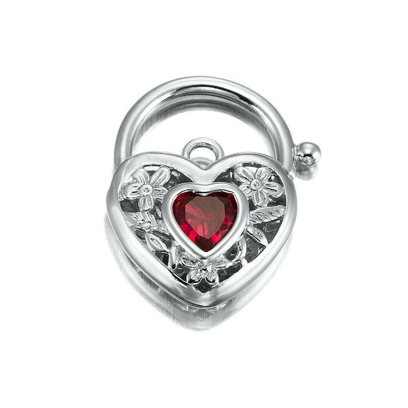 925 Sterling Silver Plated Simulated Ruby Filigree Heart Locket - USA Made - Brands N More