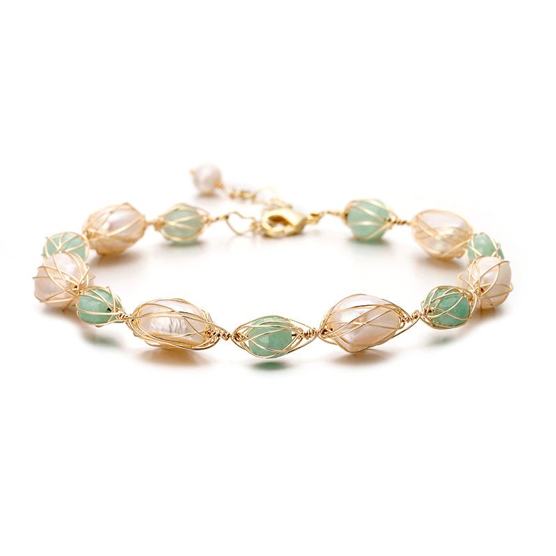Designer Handmade Genuine White and Mint Freshwater Pearl Bracelet - Brands N More