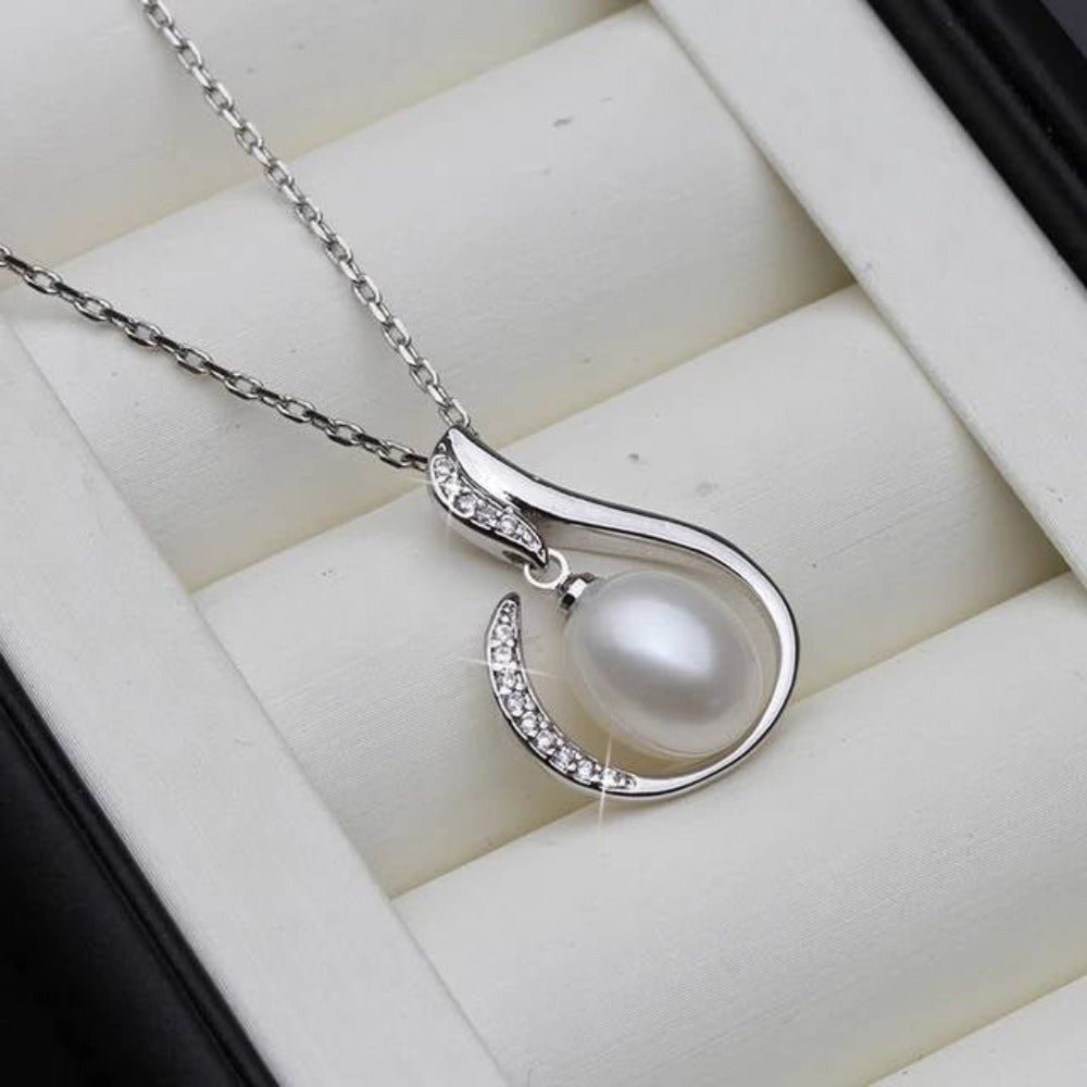 Designer Simulated Diamond and Freshwater Pearl Teardrop Necklace - Brands N More