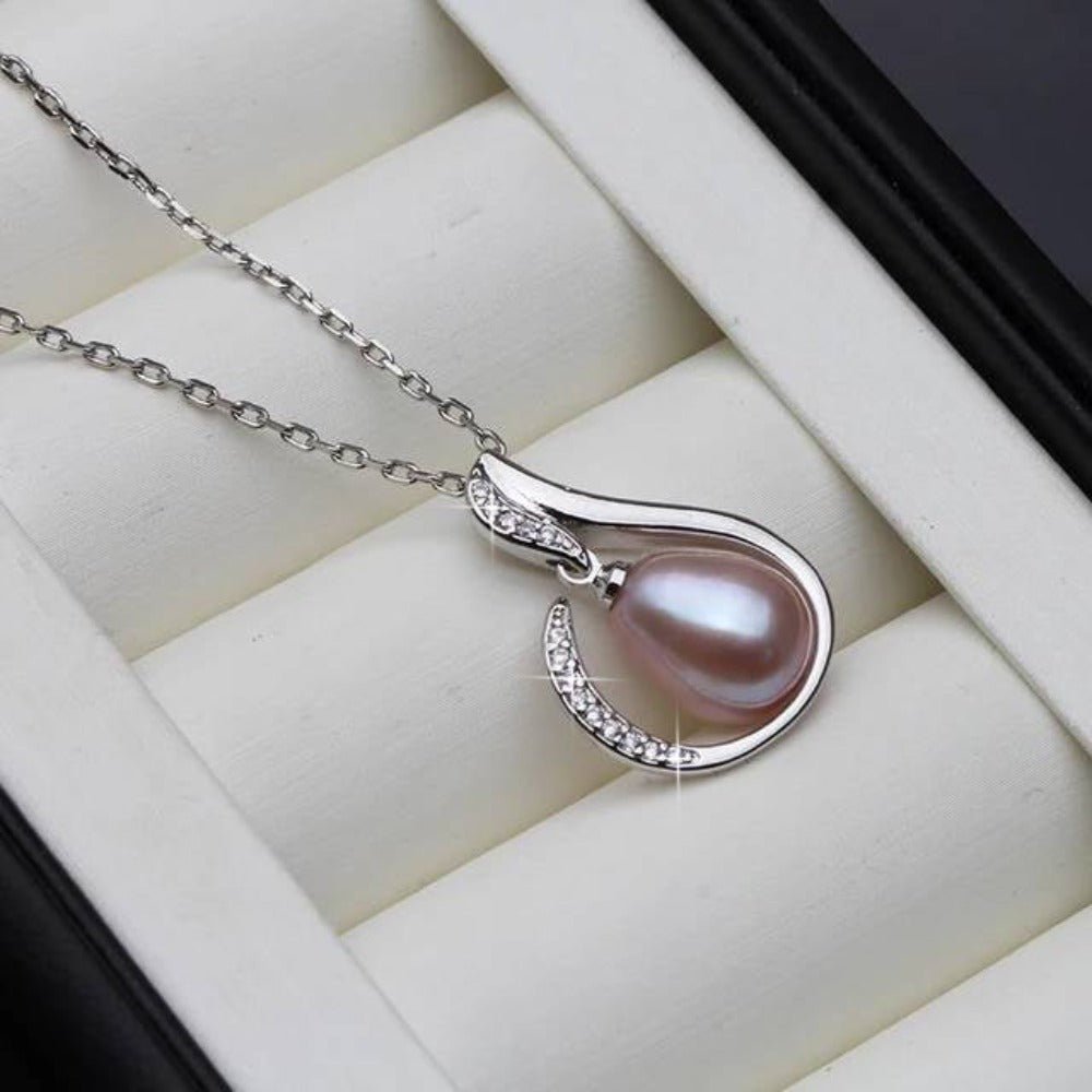 Designer Simulated Diamond and Freshwater Pearl Teardrop Necklace - Brands N More