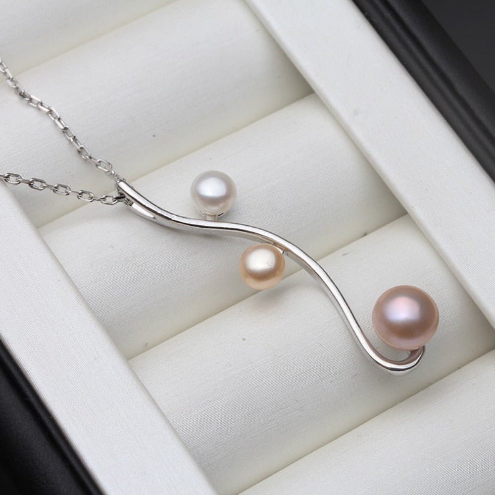 Designer Triple Swirl Genuine Freshwater Pearl Necklace - Brands N More