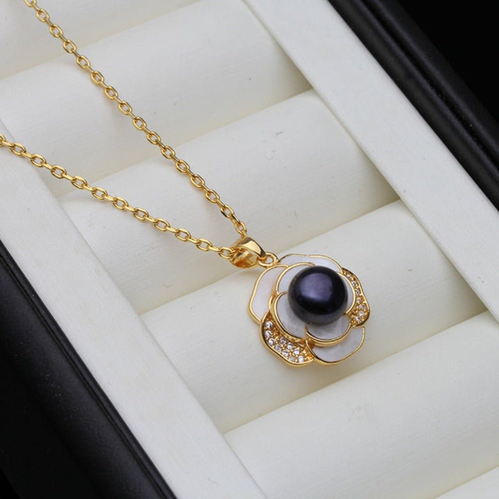 Genuine Freshwater Pearl Floral Necklace in Gold - Brands N More