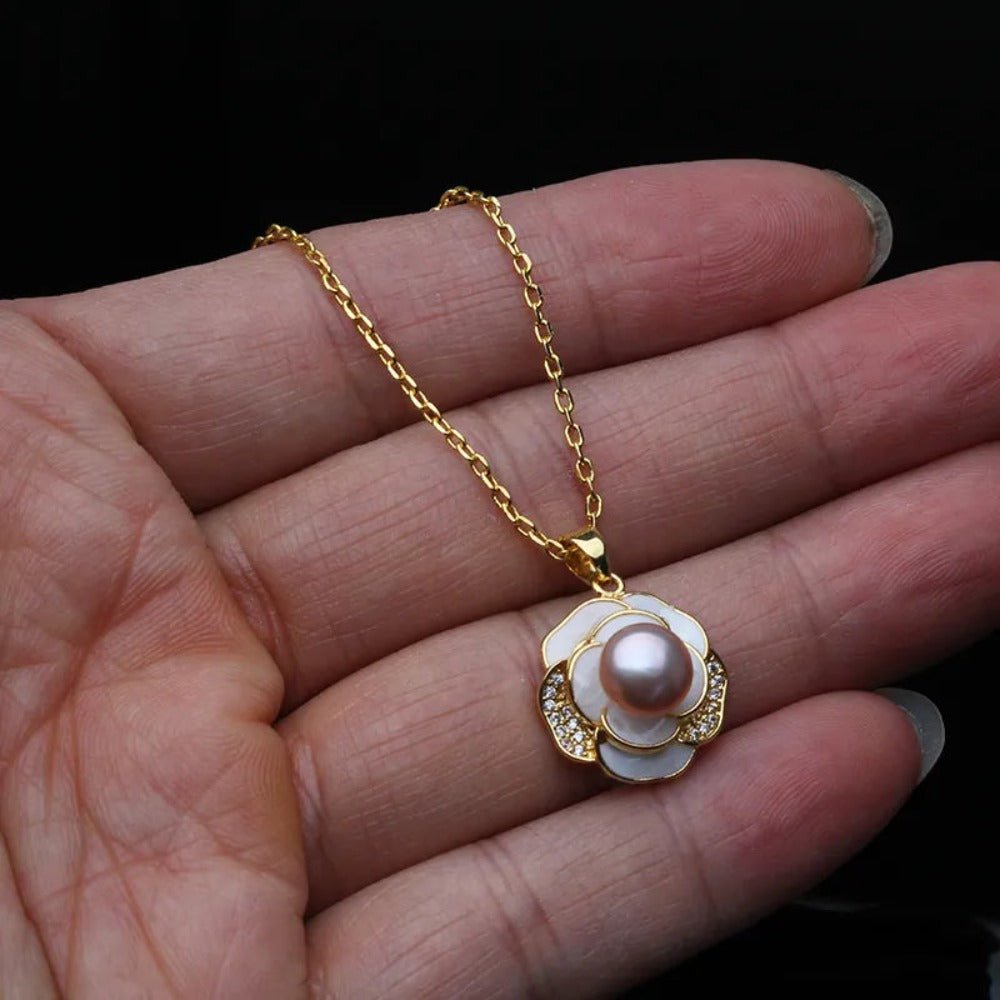 Genuine Freshwater Pearl Floral Necklace in Gold - Brands N More