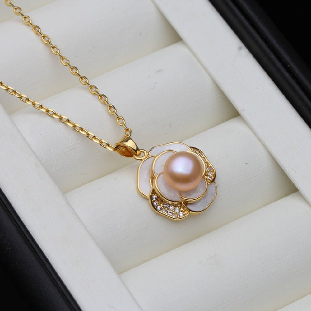 Genuine Freshwater Pearl Floral Necklace in Gold - Brands N More