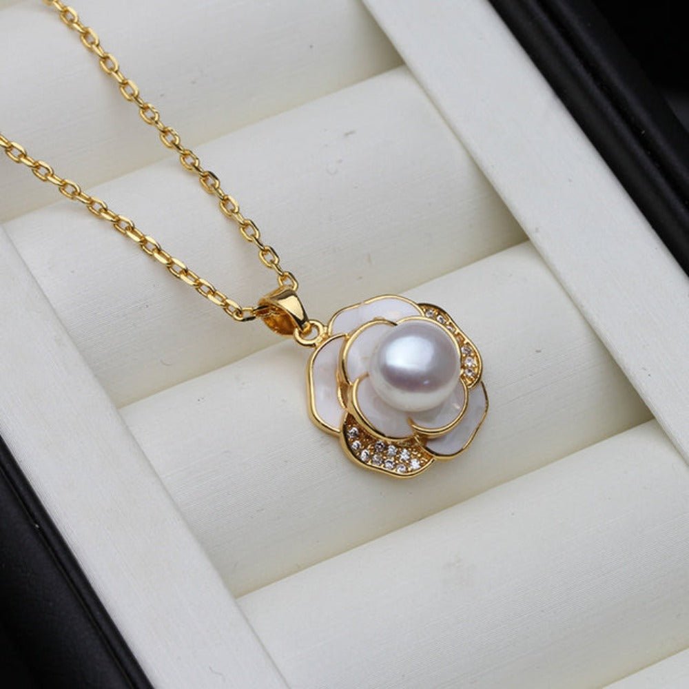 Genuine Freshwater Pearl Floral Necklace in Gold - Brands N More