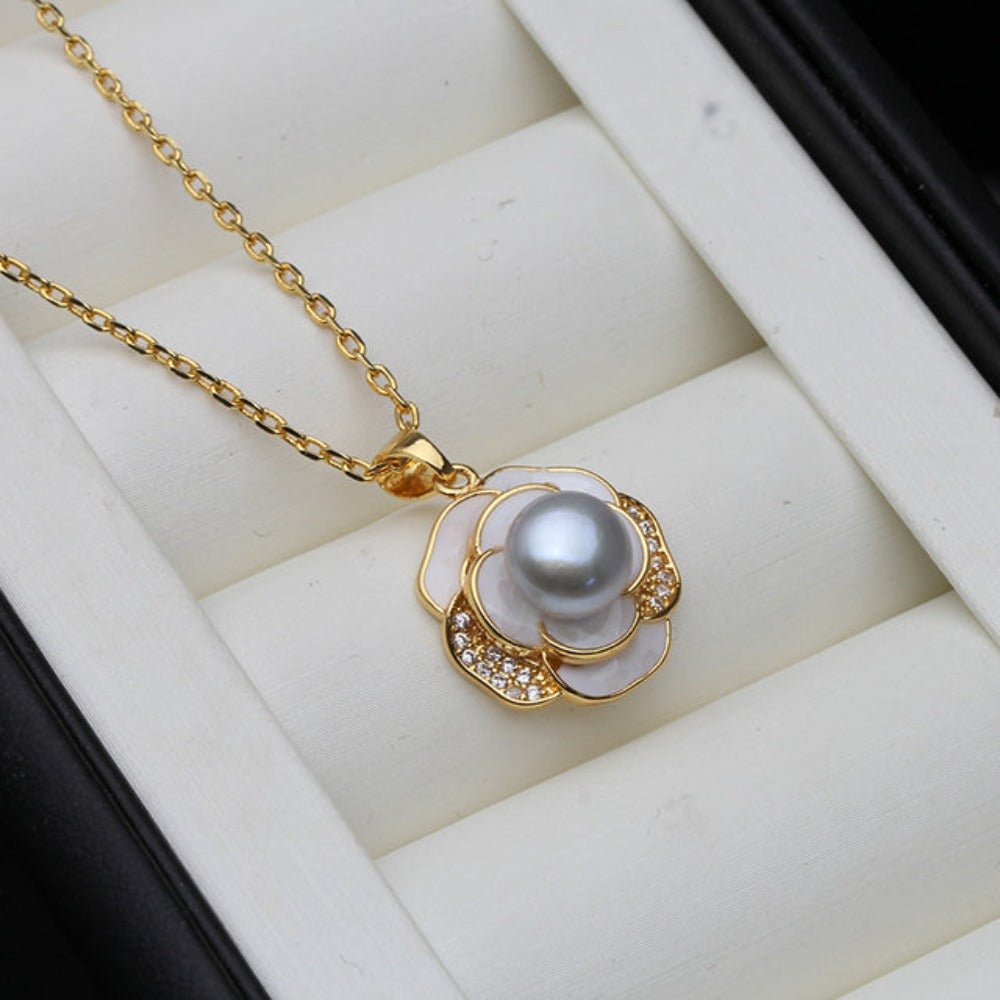 Genuine Freshwater Pearl Floral Necklace in Gold - Brands N More